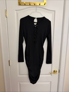 SHEIN Black Long-Sleeve Circle-Button Bodycon Dress